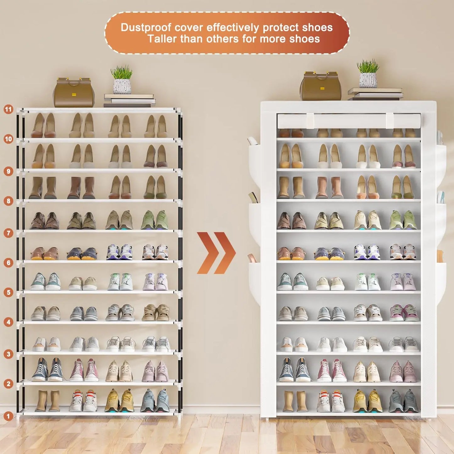 10-Tier Large Capacity Shoe Rack Holds 50-56 Pairs, Waterproof Dustproof Storage Cabinet for Entryway Closet