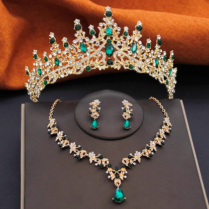 Elegant Party Birthday Bridal Wedding Crown Tiaras and Necklace Earrings 3 pcs Sets