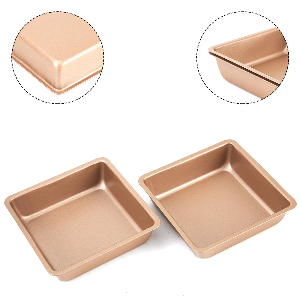 2‑Pack 4‑Inch Square Cake Molds – Nonstick Carbon Steel Baking Set