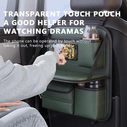 SEAMETAL Car Backseat Table Storage Bag Folding Table Trash Can Pu Leather Multi-functional Hanging Storage Bags Seat Back Tray