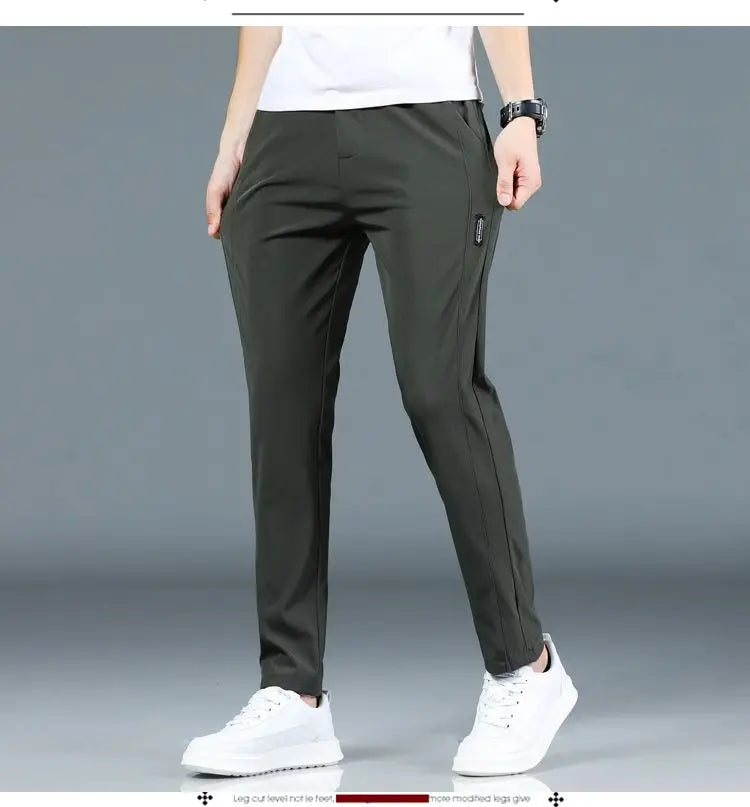 Men’s Ice Silk Straight‑Leg Pants – Summer Breathable Business Casual