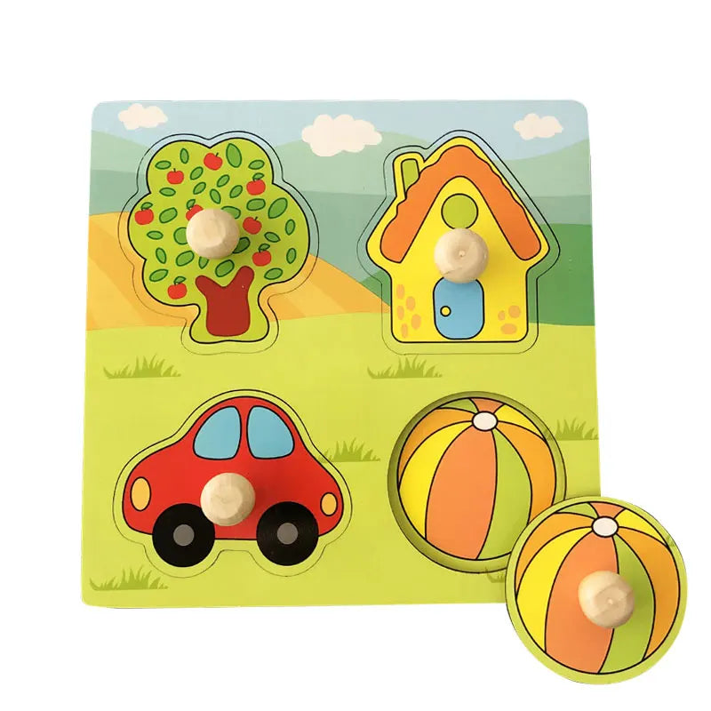 Baby Wooden Puzzles Montessori Toys 1 2 Years Toddler Toys Hand Grab Board Alphabet Number Cognition Learning Educational Toys