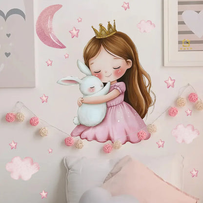 Cartoon Girl Unicorn Vinyl Child Wall Stickers for Baby Room Decoration Bedroom Accessories Furniture Decals Wall Art Room Decor