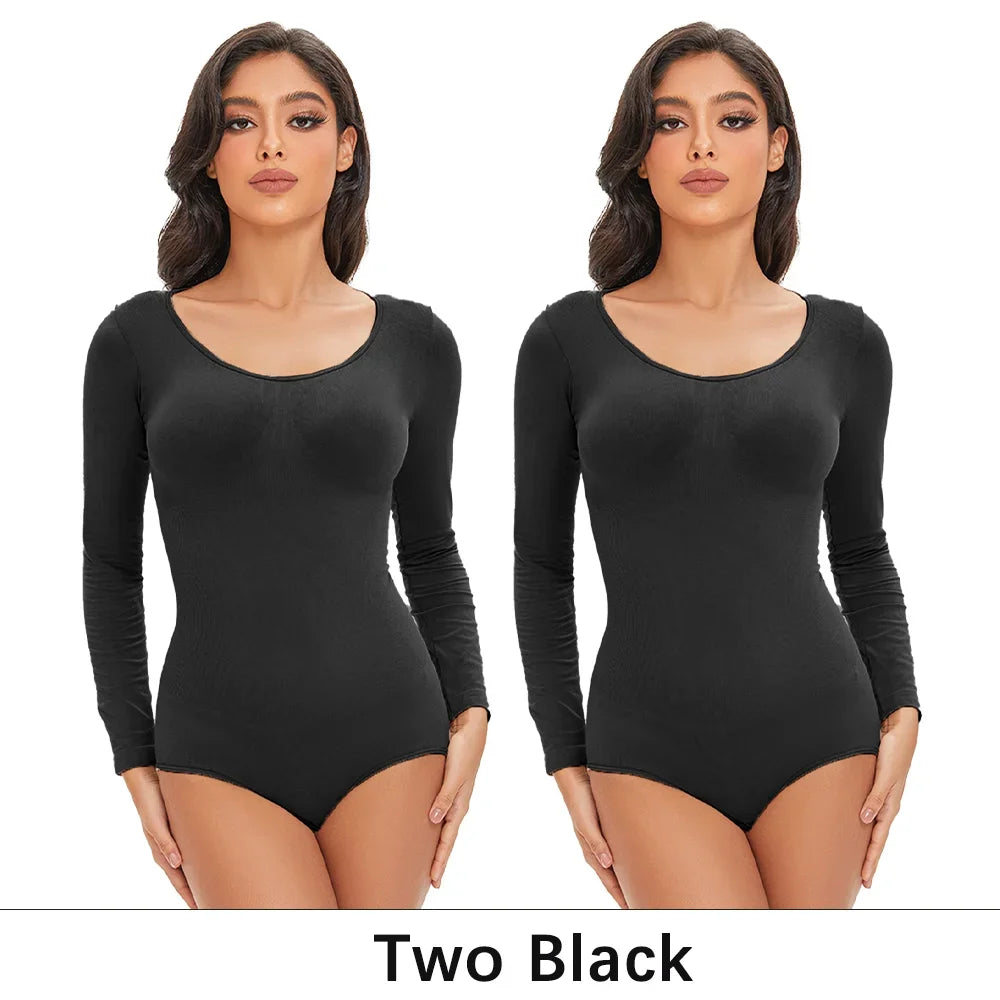 Womens Spandex Elastic Body Suit   Tummy Control Long Sleeve Shapewear Open Crotch