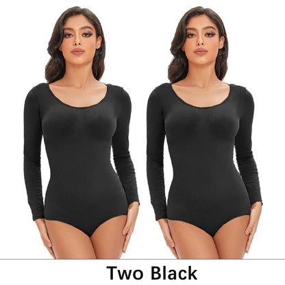 Womens Spandex Elastic Body Suit   Tummy Control Long Sleeve Shapewear Open Crotch