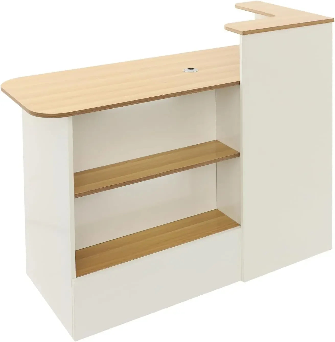 L Shaped Reception Desk With LED Lights Cable Grommet Lockable Drawers Modern Front Table For Lobby Salon Office Retail Checkout