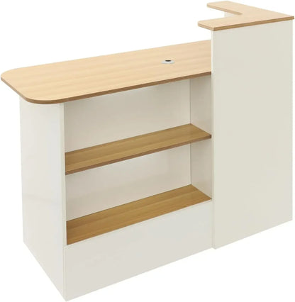 L Shaped Reception Desk With LED Lights Cable Grommet Lockable Drawers Modern Front Table For Lobby Salon Office Retail Checkout