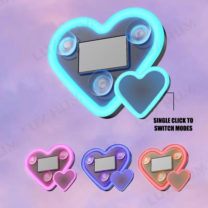 Solar Heart‑Shaped Car Neon Light – Wireless LED Ambient Lamp with Suction Cup & USB Recharge