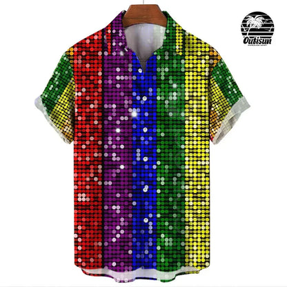 Rainbow Pride Print Men's Short Sleeve Casual Shirt