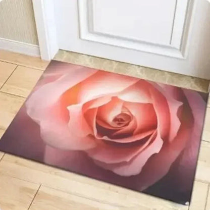 Sweet Rose Print Doormat Non-slip Floral Printed Floor Rug Washable Throw Carpet For Bathroom Living Room Kitchen Home Decor Mat