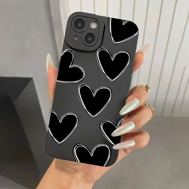 Love Heart Soft Silicone Phone Case For iPhone 16 15 14 Pro Max Plus 11 12 13 Pro Plus X XS XR Shockproof Cover