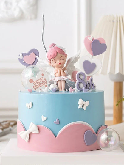 Angel Wing Princess Cake Topper – Fairy Ballet Dance Girl Decor for 1st Birthday, Gender Reveal & Baby Shower