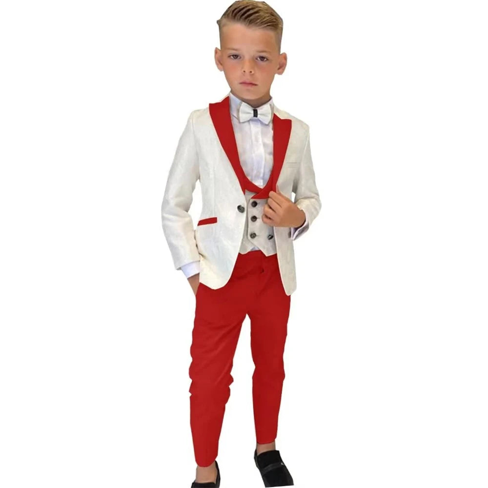 Classic Boy's Suit Set 3 Pieces Paisley Long Sleeves Formal Tuxedo For Kids From 3 to 14 Years (Wedding Flower Boy)