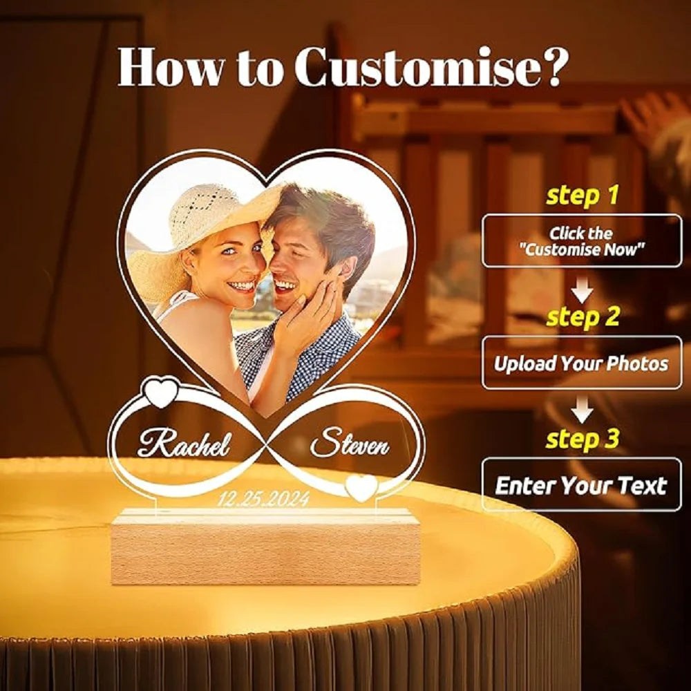 Personalized Mothers Day Gifts for Mom/Dad/Baby/Family Birthday Custom LOVE Picture Frame With Photos Night Light Acrylic Plaque