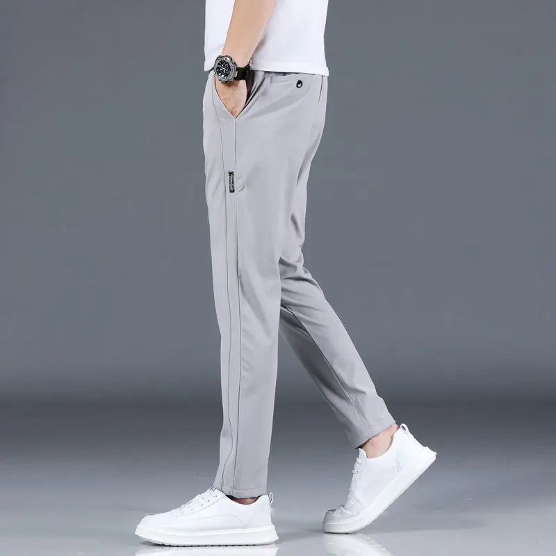 Men’s Ice Silk Straight‑Leg Pants – Summer Breathable Business Casual
