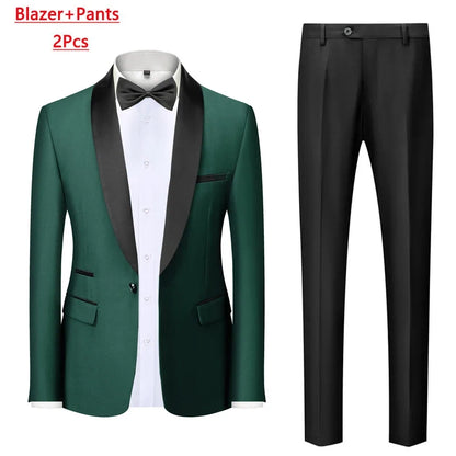 Men's Solid Color Suit Jacket Blazer Waistcoat Vest Pants Set M-6XL