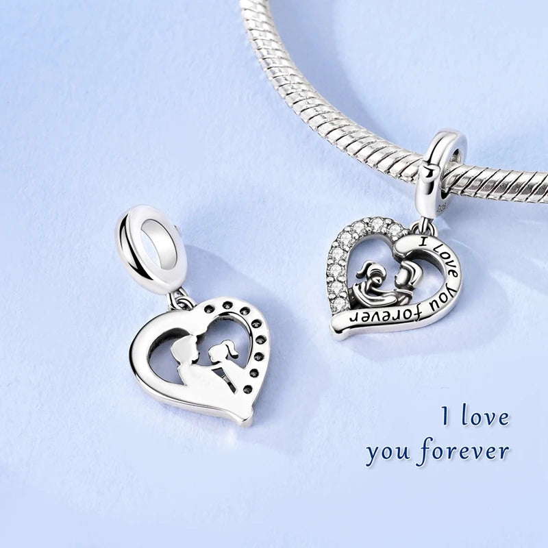 925 Sterling Silver I Love You Forever Father-Daughter Pendant Fit Original Charm Bracelet Women DIY Jewelry Gift
