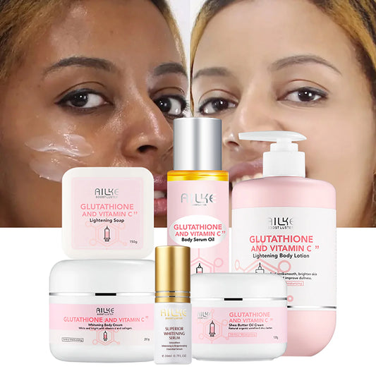 AILKE Glutathione & Vitamin C Kit, With Brightening Lotion, Moisturizing Cream, Lightening Soap, Spa Oil, Glowing Body Cream