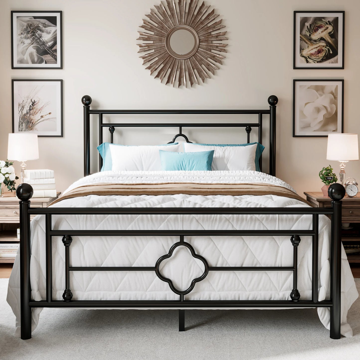 HOOMIC 14" Metal Platform Bed Frame – Vintage Victorian Wrought Iron Headboard & Footboard