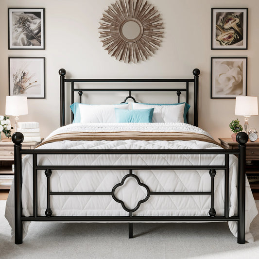 HOOMIC 14" Metal Platform Bed Frame – Vintage Victorian Wrought Iron Headboard & Footboard