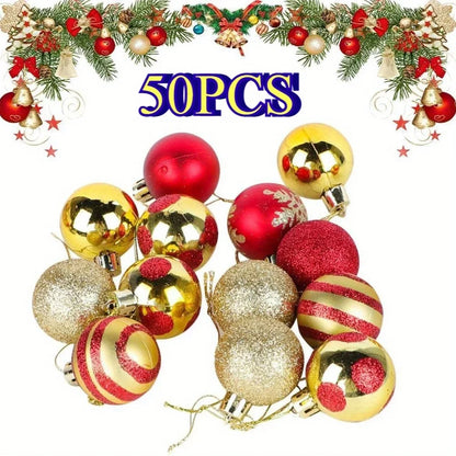 50pcs Christmas Ornaments Set - Shiny Red & Golden Decor Balls with 9 Unique Styles Perfect for Party Decorations