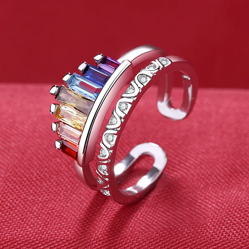 925 Sterling Silver Ring Colorful Zircon Top Quality for Women Wedding Jewelry Engagement Charm Party Fashion Ring Gifts