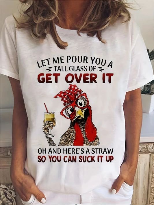 Cartoon Chicken Print T-Shirt Casual Short Sleeve Top For Spring & Summer Women's Clothing