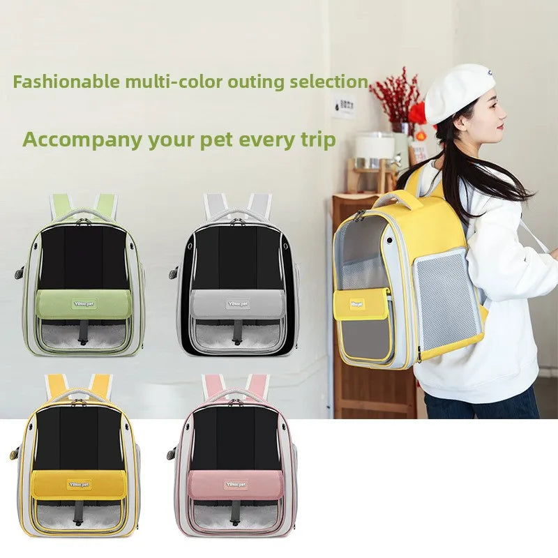 Cat backpack, outing schoolbag, double-shoulder pet bag, cat for travel, dog and cat supplies, transparent large-capacity portab