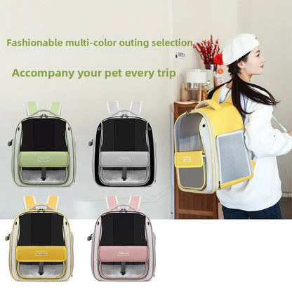 Cat backpack, outing schoolbag, double-shoulder pet bag, cat for travel, dog and cat supplies, transparent large-capacity portab