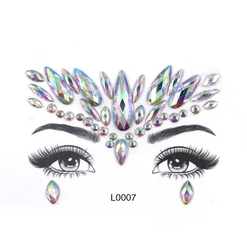 3D Sexy Face Tattoo Crystal Stickers Temporary Tattoos Glitter Fake Tattoo Rhinestones Masquerade Women Party Face Jewels Tattoo