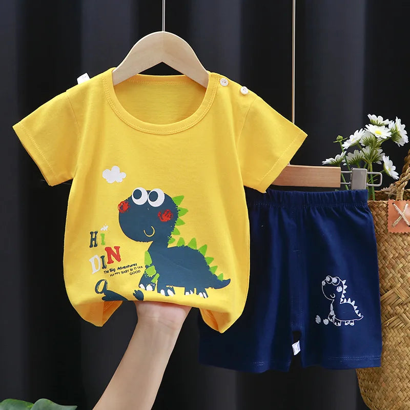 Cartoon Printed Clothing Pure Cotton Home Clothes 2 Piece T-shirt+Shorts