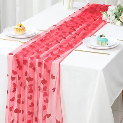 Red Heart-shaped Mesh Tablecloth Perfect For Decorating Wedding Banquets Parties And Romantic Valentines Day Candlelight Dinners