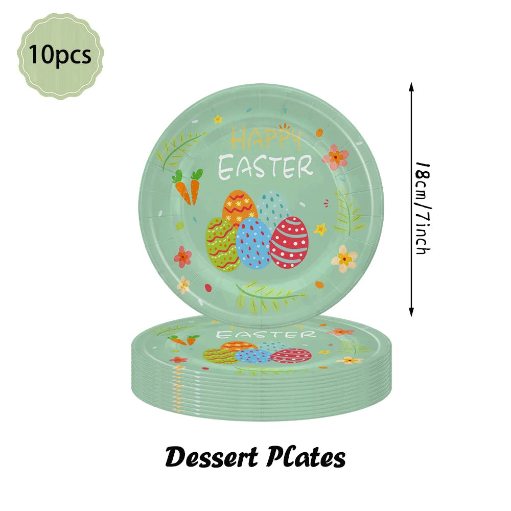 Happy Easter Party Decorations – Bunny & Egg Paper Plates with Cute White Rabbit and Carrot Foil Balloons, Kids Party Supplies & Favors
