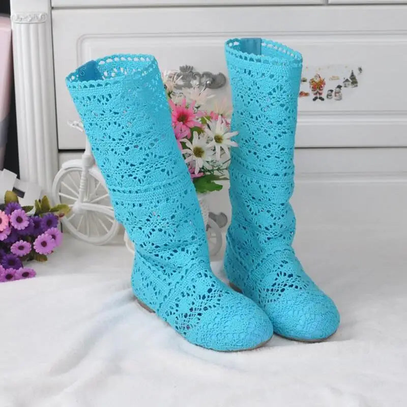 Hollow Boots Shoes Breathable Knit Line Mesh Korean High Summer Women Boots Knee High Womens Shoes