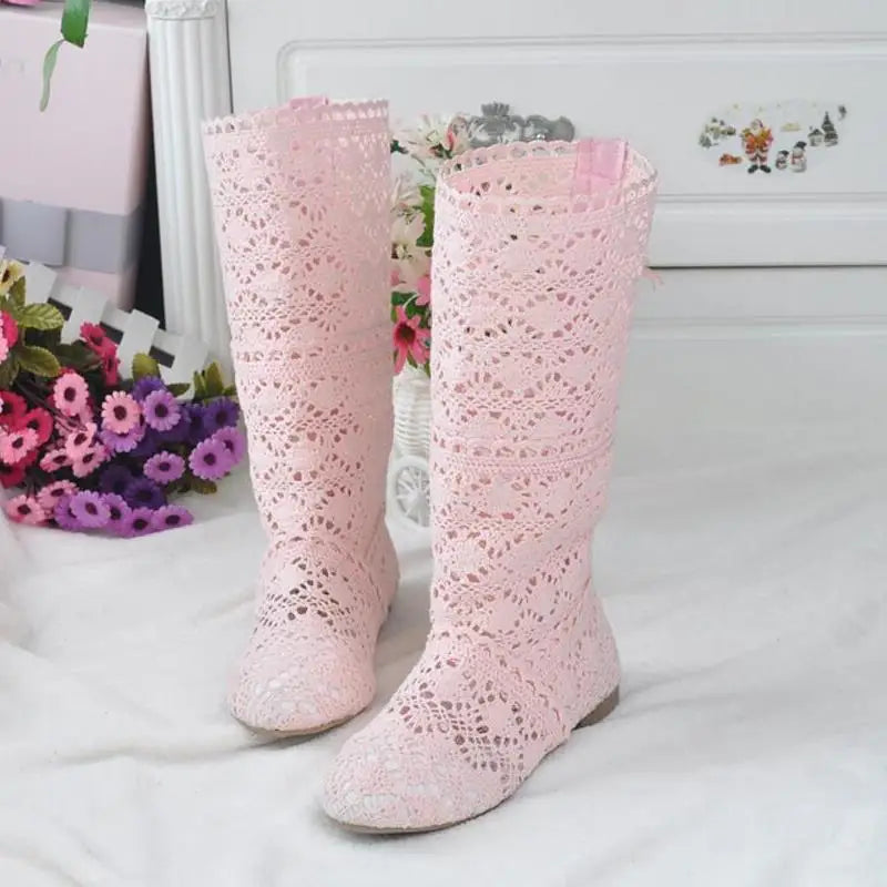Hollow Boots Shoes Breathable Knit Line Mesh Korean High Summer Women Boots Knee High Womens Shoes