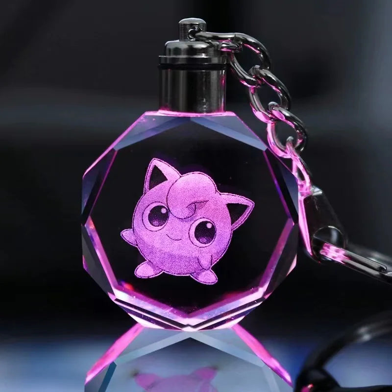 Pokemon Cartoons Anime Figure Pikachu Charizard Mewtwo Eevee Crystal  Collection Luminous Keychain Pendant Model  Kids Toy Gift