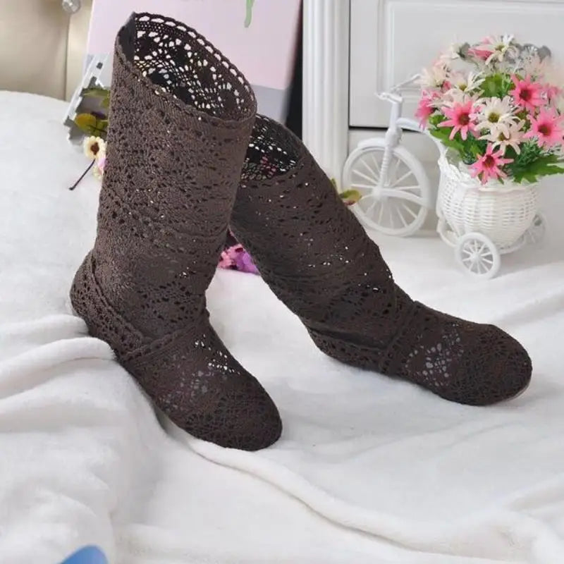 Hollow Boots Shoes Breathable Knit Line Mesh Korean High Summer Women Boots Knee High Womens Shoes