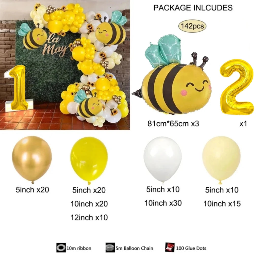 Cute Bee 32‑Inch Gold Number Balloon Garland Set for Kids’ Parties