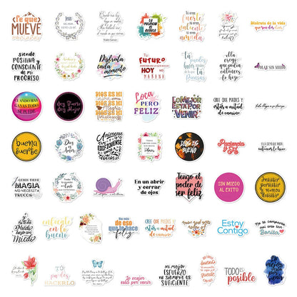 10/30/50pcs Spanish Inspirational Quotes Stickers Cartoon Motivational Phrases Decals Scrapbook Phone Case Luggage Sticker Decor
