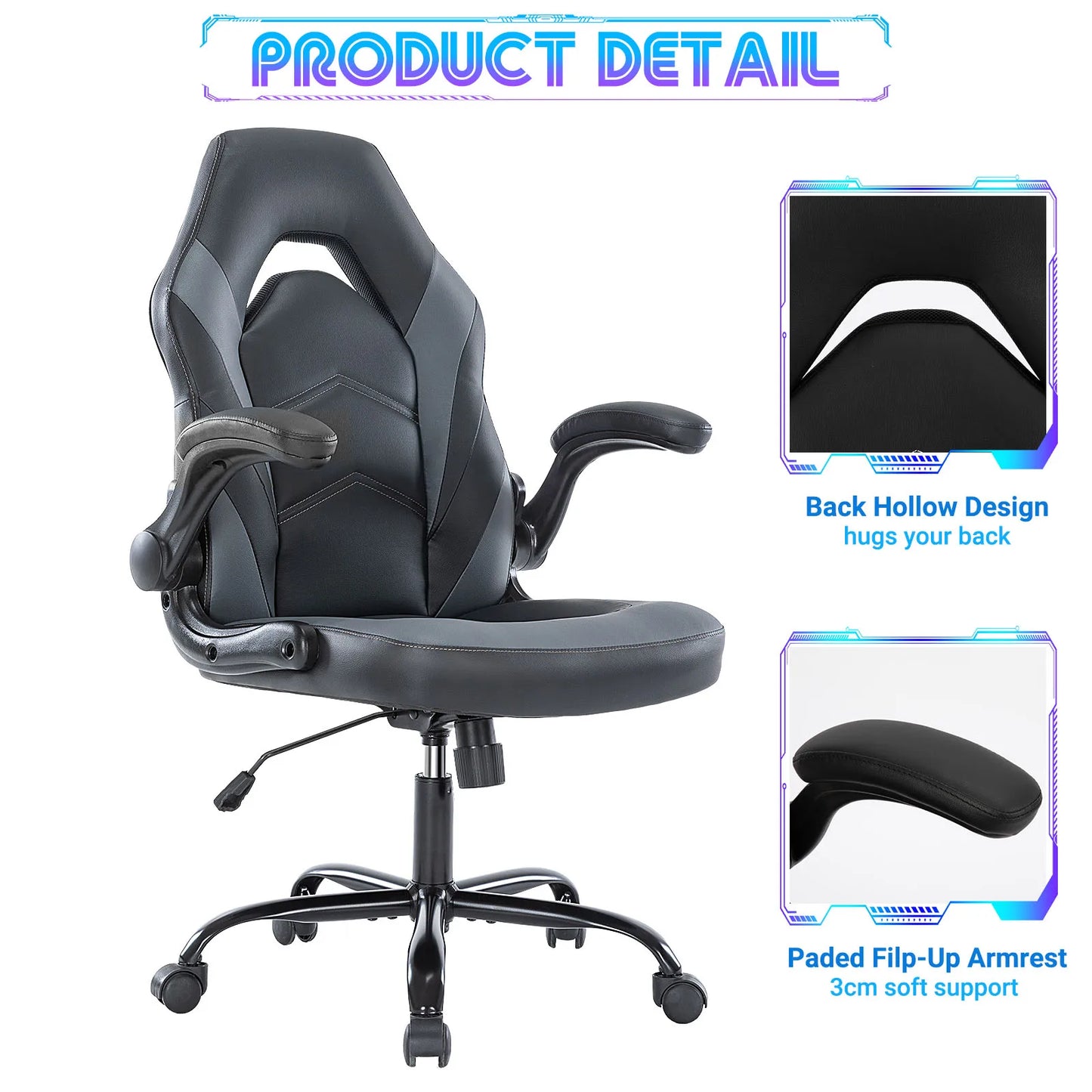 Office Desk  Computer Chair Ergonomic Adjustable PU Leather Racing Flip-up Armrest  JHK
