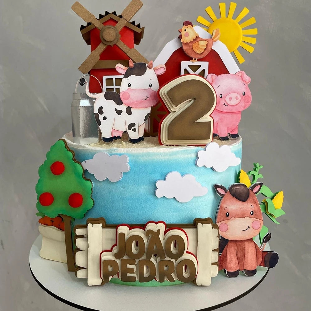 18pcs Carton Farm Animal Paper Cupcake Toppers for Kids Farm Themed Birthday Baby Shower Party Decoration DIY Cake Supplies