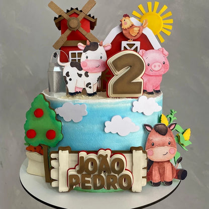 18pcs Carton Farm Animal Paper Cupcake Toppers for Kids Farm Themed Birthday Baby Shower Party Decoration DIY Cake Supplies