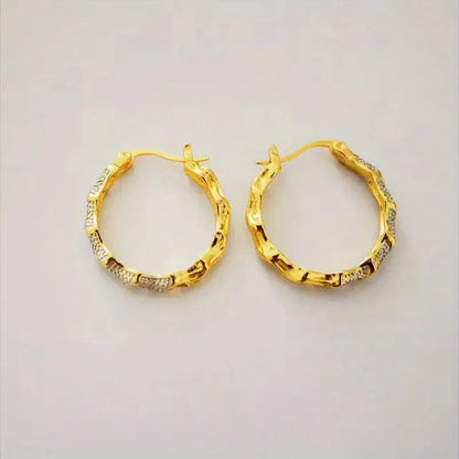 Gold Color Women Twisted Pattern Hoop Earrings