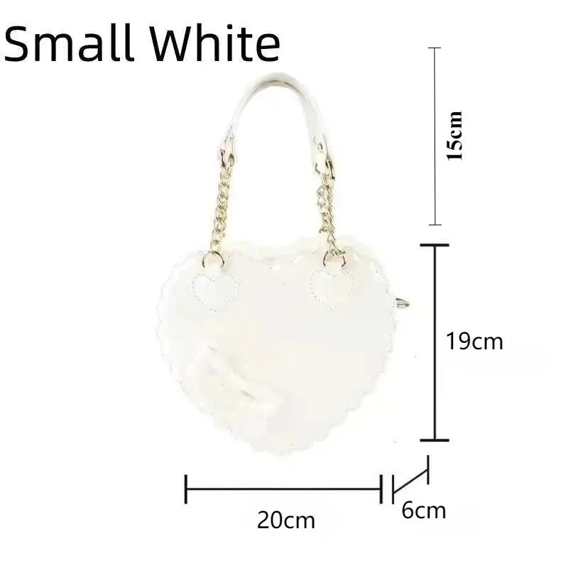 PU Heart Lolita Shoulder Bag – Bowknot Decor Japanese Shell Purse in Two Sizes, Cute Pink Messenger Bag