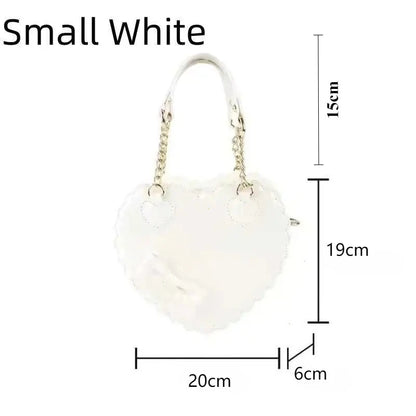 PU Heart Lolita Shoulder Bag – Bowknot Decor Japanese Shell Purse in Two Sizes, Cute Pink Messenger Bag