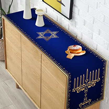Hanukkah Menorah Table Runner – Star of David Holiday Home Décor