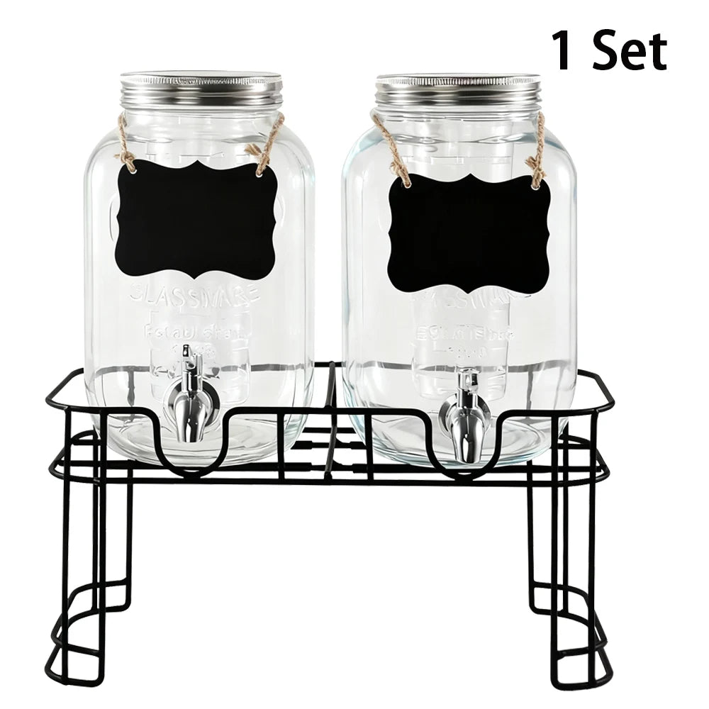 Drink Dispenser 2 Packs 1 Gallon Glass with Stand and 304 Stainless Steel Faucet Party Iced Tea Lemonade Juice Water Dispenser