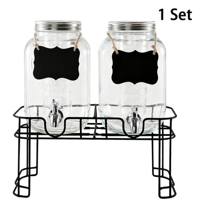 Drink Dispenser 2 Packs 1 Gallon Glass with Stand and 304 Stainless Steel Faucet Party Iced Tea Lemonade Juice Water Dispenser