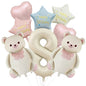 Cute Teddy Bear Party Birthday Number Balloons Large Retro Brown Bear Foil Balloon Set 8 pcs Baby Shower Birthday Party Decor