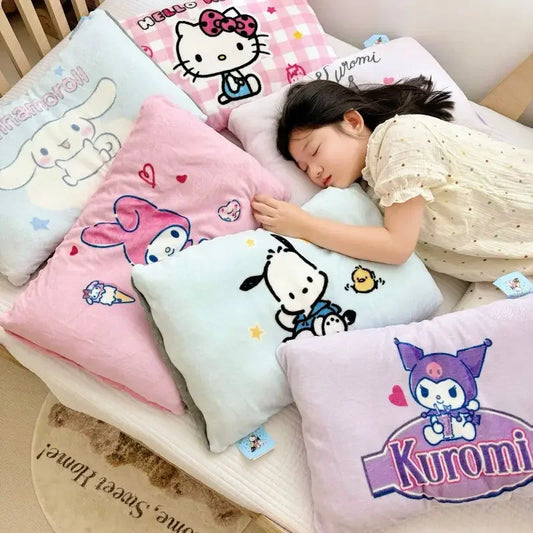 Sanrio Cartoon Hello Kitty Cinnamoroll Kuromi My Melody Autumn and Winter Plush Double-sided Pillowcase Children's Bedding Gift